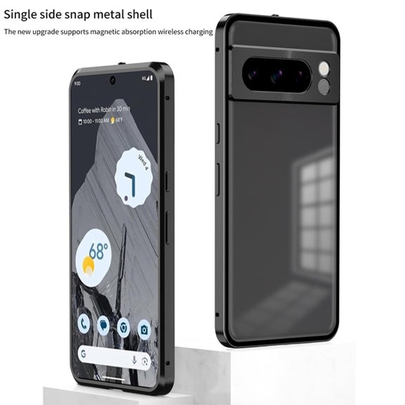 For Google Pixel 7 Pro Snap Buckle Metal Frame Frosted Phone Case(Black)