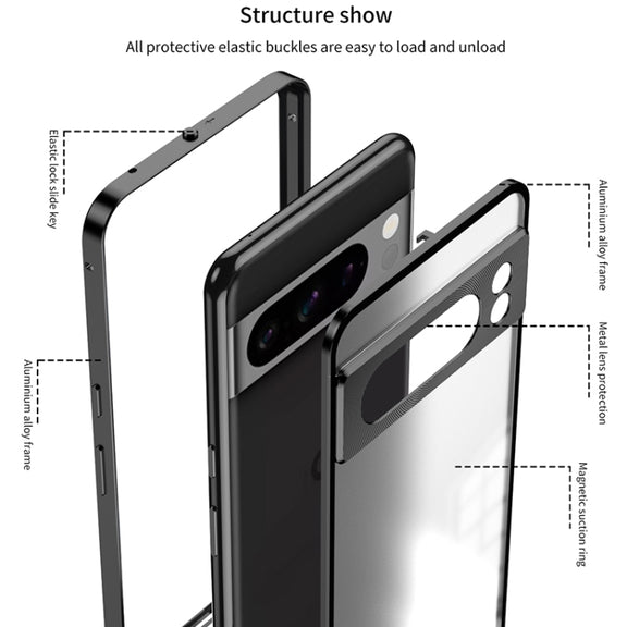 For Google Pixel 7 Pro Snap Buckle Metal Frame Frosted Phone Case(Silver)