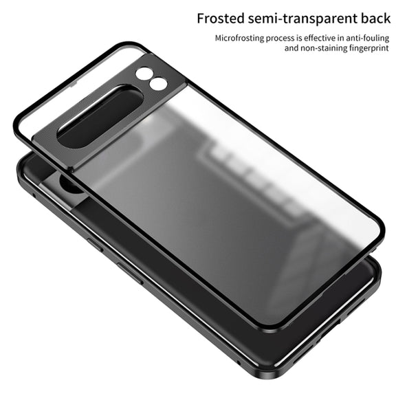 For Google Pixel 8 Snap Buckle Metal Frame Frosted Phone Case(Grey)