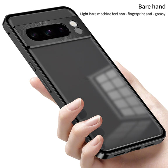 For Google Pixel 7a Snap Buckle Metal Frame Frosted Phone Case(Grey)