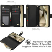 For Samsung Galaxy S24 Ultra 5G YM016 Rhombic Zipper Card Wallet Leather Phone Case with Lanyard(Black)