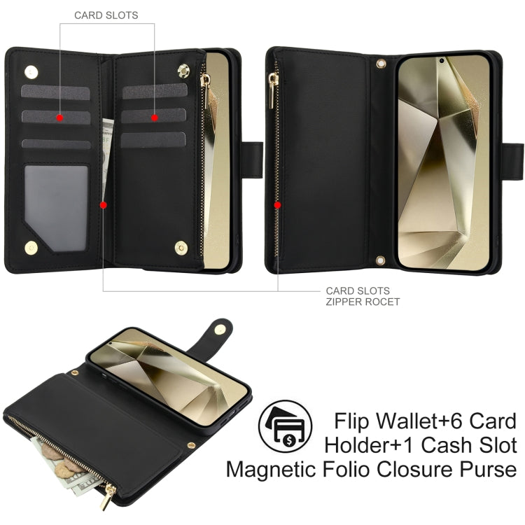 For Samsung Galaxy S24 Ultra 5G YM016 Rhombic Zipper Card Wallet Leather Phone Case with Lanyard(Black)