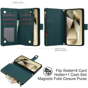 For Samsung Galaxy S24 Ultra 5G YM016 Rhombic Zipper Card Wallet Leather Phone Case with Lanyard(Green)