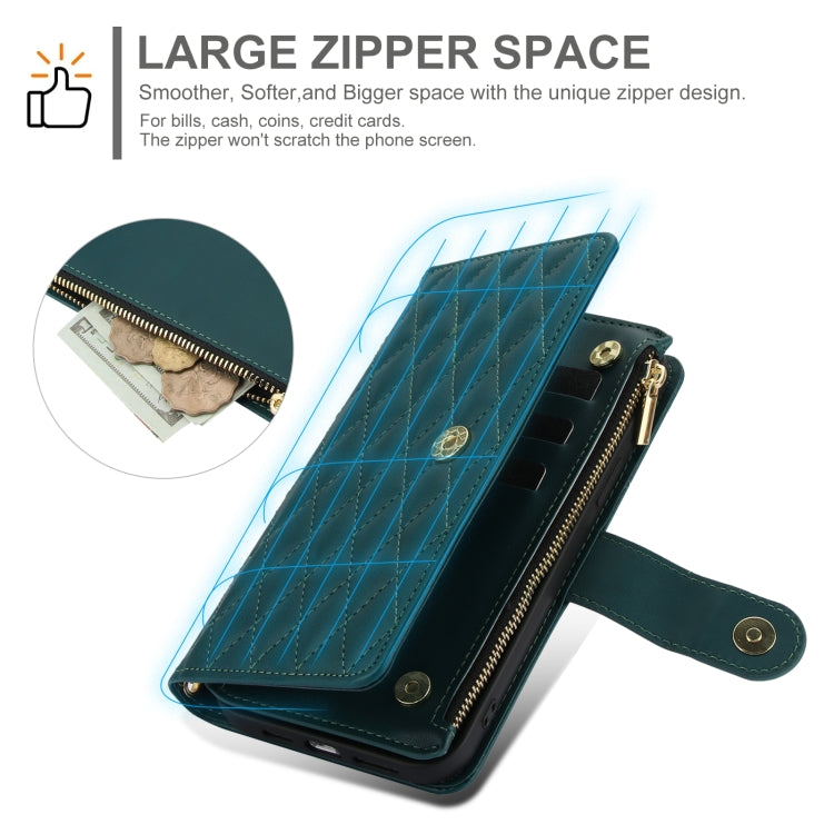 For Samsung Galaxy S24 Ultra 5G YM016 Rhombic Zipper Card Wallet Leather Phone Case with Lanyard(Green)