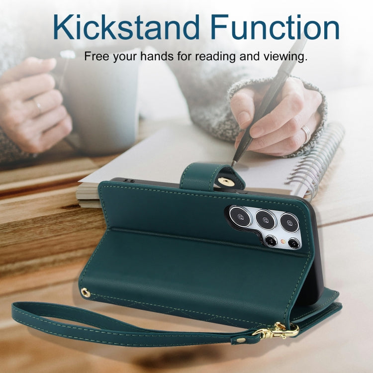 For Samsung Galaxy S24 Ultra 5G YM016 Rhombic Zipper Card Wallet Leather Phone Case with Lanyard(Green)