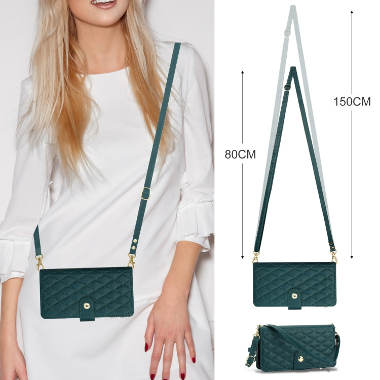 For Samsung Galaxy S24 Ultra 5G YM016 Rhombic Zipper Card Wallet Leather Phone Case with Lanyard(Green)