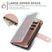 For Samsung Galaxy S24 Ultra 5G YM016 Rhombic Zipper Card Wallet Leather Phone Case with Lanyard(Rose Gold)