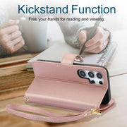 For Samsung Galaxy S24 Ultra 5G YM016 Rhombic Zipper Card Wallet Leather Phone Case with Lanyard(Rose Gold)