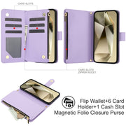 For Samsung Galaxy S24 Ultra 5G YM016 Rhombic Zipper Card Wallet Leather Phone Case with Lanyard(Light Purple)