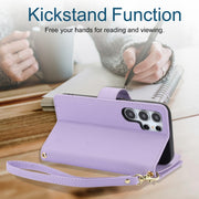 For Samsung Galaxy S24 Ultra 5G YM016 Rhombic Zipper Card Wallet Leather Phone Case with Lanyard(Light Purple)