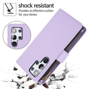 For Samsung Galaxy S24 Ultra 5G YM016 Rhombic Zipper Card Wallet Leather Phone Case with Lanyard(Light Purple)
