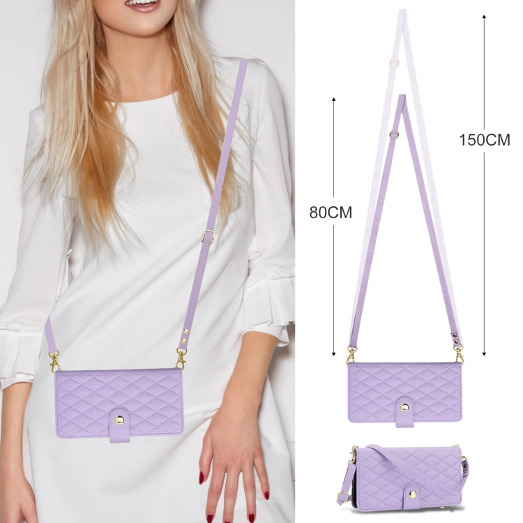 For Samsung Galaxy S24 Ultra 5G YM016 Rhombic Zipper Card Wallet Leather Phone Case with Lanyard(Light Purple)