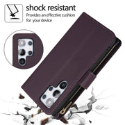 For Samsung Galaxy S24 Ultra 5G YM016 Rhombic Zipper Card Wallet Leather Phone Case with Lanyard(Dark Purple)