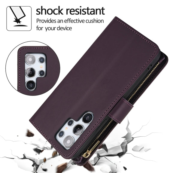 For Samsung Galaxy S24 Ultra 5G YM016 Rhombic Zipper Card Wallet Leather Phone Case with Lanyard(Dark Purple)