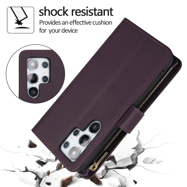 For Samsung Galaxy S24 Ultra 5G YM016 Rhombic Zipper Card Wallet Leather Phone Case with Lanyard(Dark Purple)