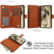 For Samsung Galaxy S24 Ultra 5G YM016 Rhombic Zipper Card Wallet Leather Phone Case with Lanyard(Brown)