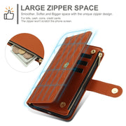 For Samsung Galaxy S24 Ultra 5G YM016 Rhombic Zipper Card Wallet Leather Phone Case with Lanyard(Brown)