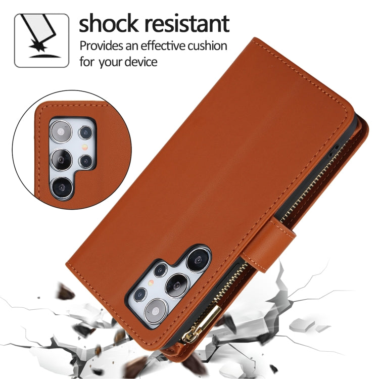 For Samsung Galaxy S24 Ultra 5G YM016 Rhombic Zipper Card Wallet Leather Phone Case with Lanyard(Brown) - Galaxy S24 Ultra 5G Cases by PMC Jewellery | Online Shopping South Africa | PMC Jewellery | Buy Now Pay Later Mobicred