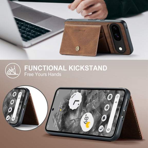 For Google Pixel 9 JEEHOOD J01 Retro Magnetic Detachable Wallet Phone Case(Brown)