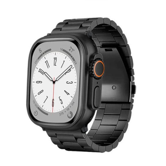 For Apple Watch SE 2023 44mm 3-Bead Flat Buckle Titanium Alloy Watch Band(Black)