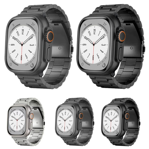 For Apple Watch SE 2023 44mm 3-Bead Flat Buckle Titanium Alloy Watch Band(Black)