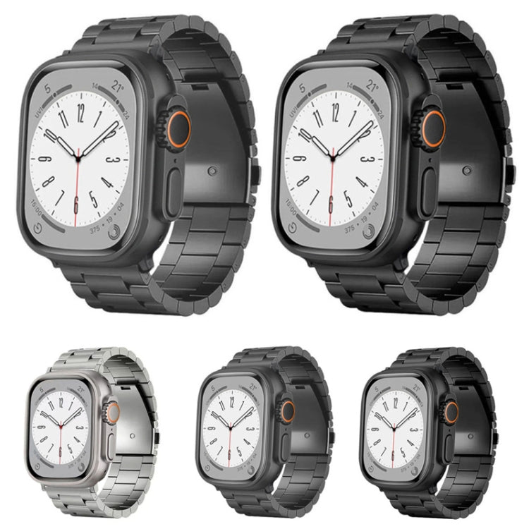 For Apple Watch SE 2023 44mm 3-Bead Flat Buckle Titanium Alloy Watch Band(Black)