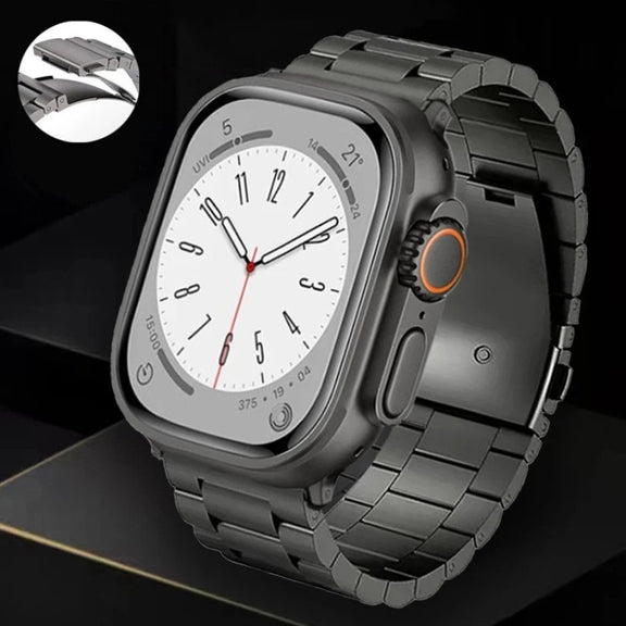 For Apple Watch SE 2023 44mm 3-Bead Flat Buckle Titanium Alloy Watch Band(Black)