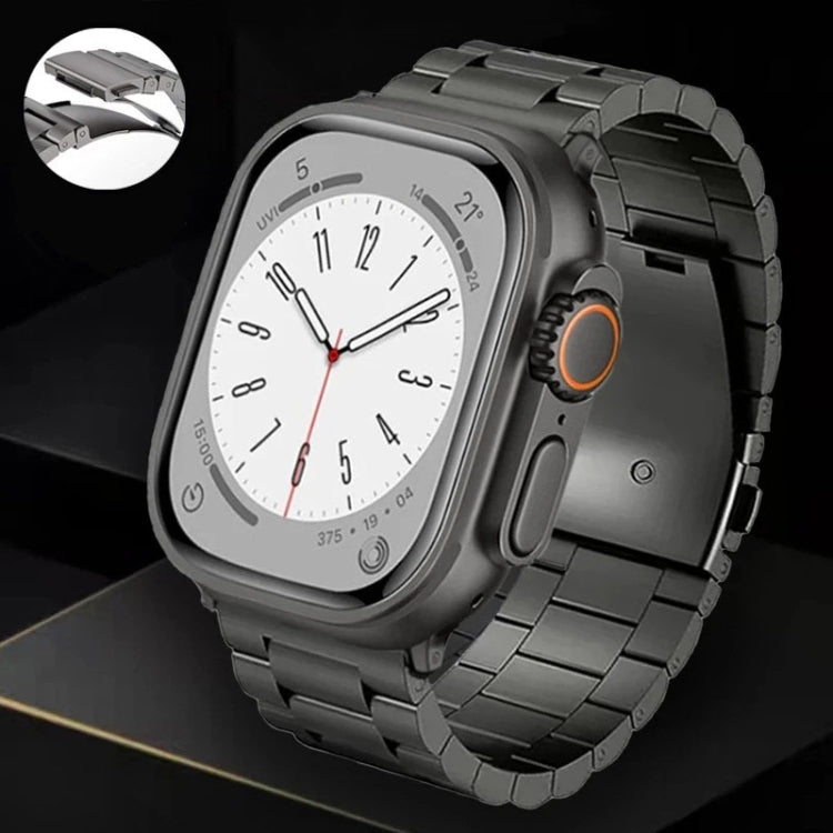For Apple Watch SE 2023 44mm 3-Bead Flat Buckle Titanium Alloy Watch Band(Black)