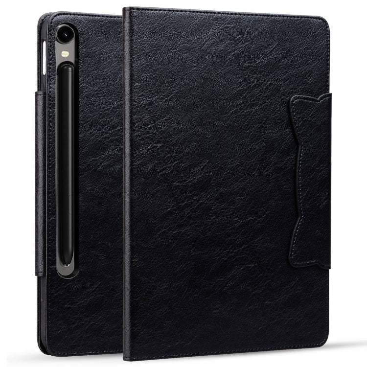 For Samsung Galaxy Tab S9 FE / S9 / S8 / S7 Cat Buckle Leather Smart Tablet Case(Black)