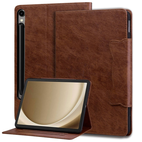 For Samsung Galaxy Tab S9 FE / S9 / S8 / S7 Cat Buckle Leather Smart Tablet Case(Brown)