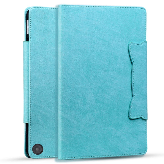 For Amazon Kindle Fire HD 10 2023 / 2021 Cat Buckle Leather Smart Tablet Case(Sky Blue)