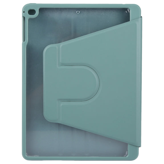 For iPad 9.7 2018 & 2017 / Air / Air2 GEBEI Acrylic TPU 3-folding Rotating Smart Tablet Leather Case withh Pen Slot(Dark Green)
