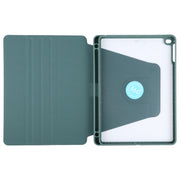 For iPad 9.7 2018 & 2017 / Air / Air2 GEBEI Acrylic TPU 3-folding Rotating Smart Tablet Leather Case withh Pen Slot(Dark Green)