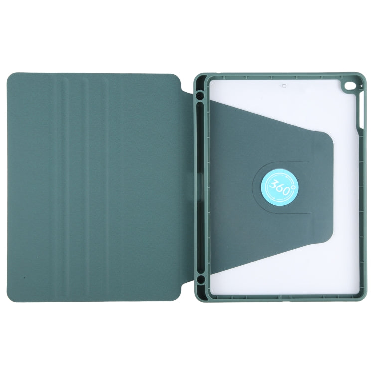 For iPad 9.7 2018 & 2017 / Air / Air2 GEBEI Acrylic TPU 3-folding Rotating Smart Tablet Leather Case withh Pen Slot(Dark Green)