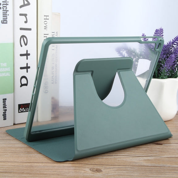 For iPad 9.7 2018 & 2017 / Air / Air2 GEBEI Acrylic TPU 3-folding Rotating Smart Tablet Leather Case withh Pen Slot(Dark Green)