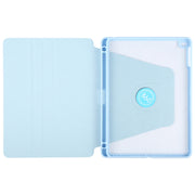 For iPad 9.7 2018 & 2017 / Air / Air2 GEBEI Acrylic TPU 3-folding Rotating Smart Tablet Leather Case withh Pen Slot(Sky Blue)