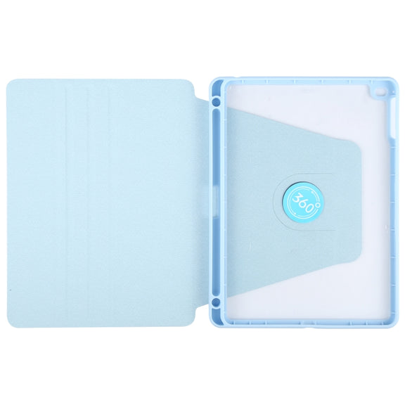 For iPad 9.7 2018 & 2017 / Air / Air2 GEBEI Acrylic TPU 3-folding Rotating Smart Tablet Leather Case withh Pen Slot(Sky Blue)