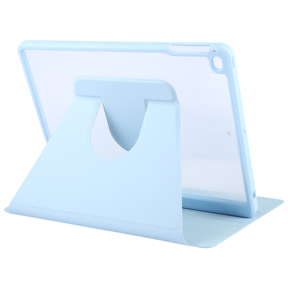 For iPad 9.7 2018 & 2017 / Air / Air2 GEBEI Acrylic TPU 3-folding Rotating Smart Tablet Leather Case withh Pen Slot(Sky Blue)
