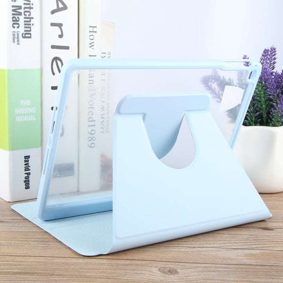 For iPad 9.7 2018 & 2017 / Air / Air2 GEBEI Acrylic TPU 3-folding Rotating Smart Tablet Leather Case withh Pen Slot(Sky Blue)