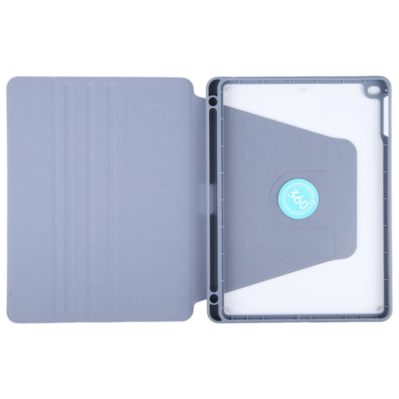 For iPad 9.7 2018 & 2017 / Air / Air2 GEBEI Acrylic TPU 3-folding Rotating Smart Tablet Leather Case withh Pen Slot(Light Purple)