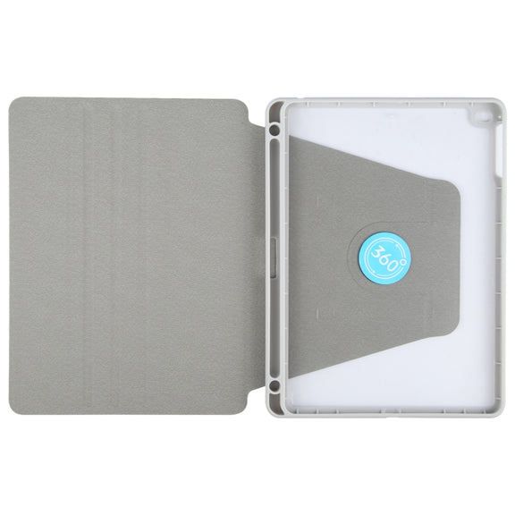 For iPad 9.7 2018 & 2017 / Air / Air2 GEBEI Acrylic TPU 3-folding Rotating Smart Tablet Leather Case withh Pen Slot(Grey)