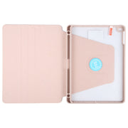 For iPad 9.7 2018 & 2017 / Air / Air2 GEBEI Acrylic TPU 3-folding Rotating Smart Tablet Leather Case withh Pen Slot(Pink)