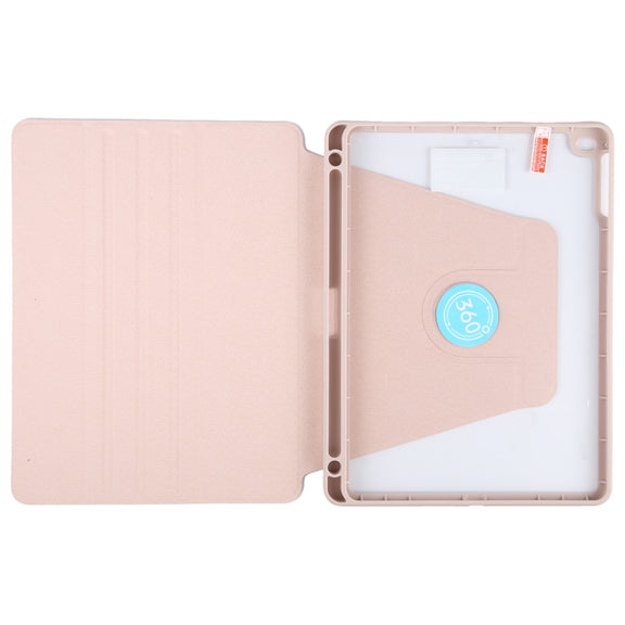 For iPad 9.7 2018 & 2017 / Air / Air2 GEBEI Acrylic TPU 3-folding Rotating Smart Tablet Leather Case withh Pen Slot(Pink)