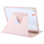For iPad 9.7 2018 & 2017 / Air / Air2 GEBEI Acrylic TPU 3-folding Rotating Smart Tablet Leather Case withh Pen Slot(Pink)