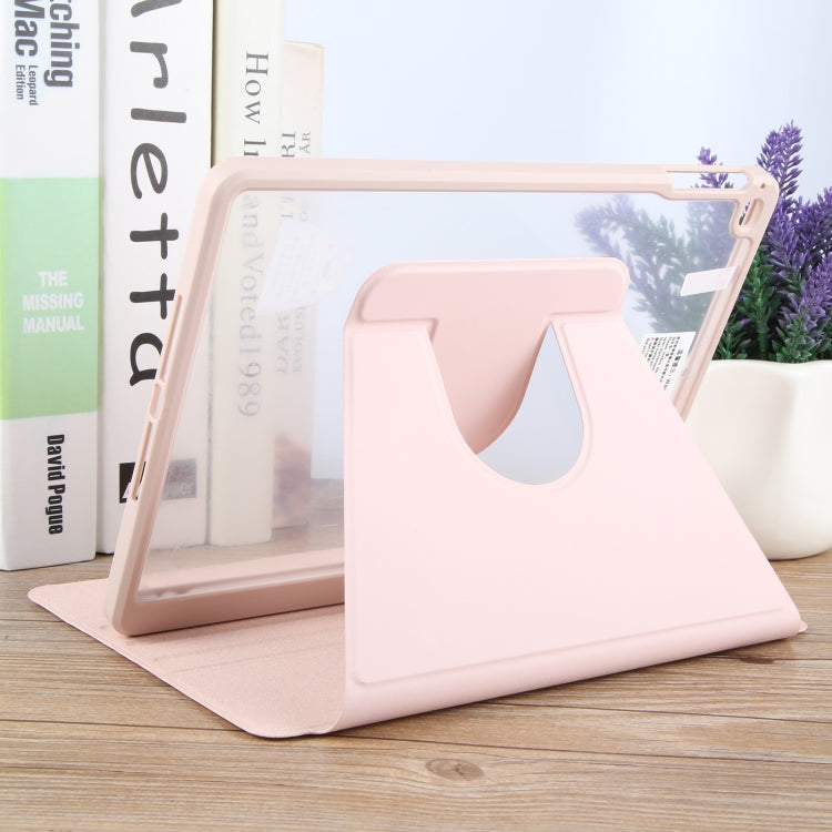 For iPad 9.7 2018 & 2017 / Air / Air2 GEBEI Acrylic TPU 3-folding Rotating Smart Tablet Leather Case withh Pen Slot(Pink)
