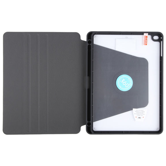 For iPad 9.7 2018 & 2017 / Air / Air2 GEBEI Acrylic TPU 3-folding Rotating Smart Tablet Leather Case withh Pen Slot(Black)