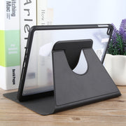 For iPad 9.7 2018 & 2017 / Air / Air2 GEBEI Acrylic TPU 3-folding Rotating Smart Tablet Leather Case withh Pen Slot(Black)