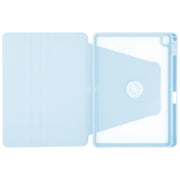 For iPad 10.2 2021 / 2020 / 2019 / Air 3 GEBEI Acrylic TPU 3-folding Rotating Smart Tablet Leather Case withh Pen Slot(Sky Blue)