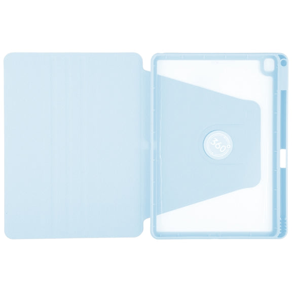 For iPad 10.2 2021 / 2020 / 2019 / Air 3 GEBEI Acrylic TPU 3-folding Rotating Smart Tablet Leather Case withh Pen Slot(Sky Blue)