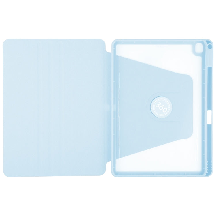 For iPad 10.2 2021 / 2020 / 2019 / Air 3 GEBEI Acrylic TPU 3-folding Rotating Smart Tablet Leather Case withh Pen Slot(Sky Blue)